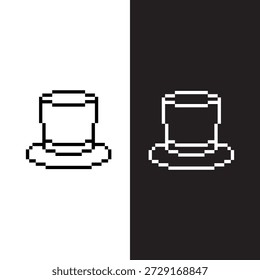 black and white pixel top hat 8 bit vector icon art for computer game	