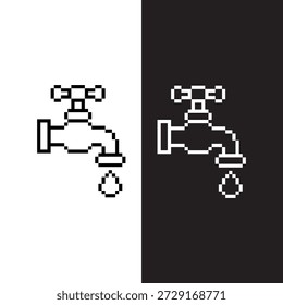 schwarz-weißes Pixel Wasserhahn 8-Bit-Vektorsymbol Kunst für Computer-Spiel	