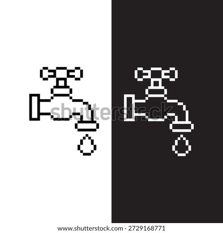 black and white pixel water tap  8 bit vector icon art for computer game	