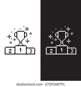 black and white pixel You win  icon trophy 8 bit vector icon art for computer game	