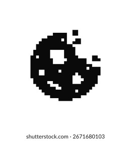 Schwarz-weiß verpixeltes Kekssymbol im Retro-Mosaik-Stil mit minimalistischem Design.
