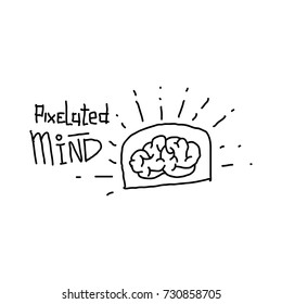 A Black & White Pixelated Mind Grunge Icon Vector Illustration Doodle