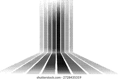 Black and white pixelated road on with halftone effect