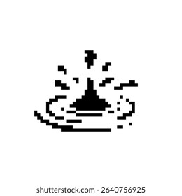 Black and white pixelated water splash icon with retro pixel art style and simple detailed elements.