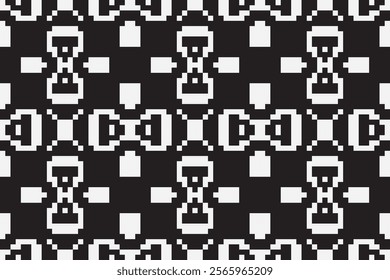 black and white pixels geometric folklore ornament Tribal ethnic vector texture Seamless striped pattern in Aztec style Figure tribal embroidery Indian Scandinavian Gyp sy Mexican folk pattern ikat