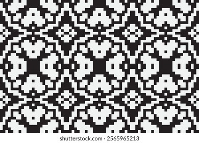 black and white pixels geometric folklore ornament Tribal ethnic vector texture Seamless striped pattern in Aztec style Figure tribal embroidery Indian Scandinavian Gyp sy Mexican folk pattern ikat