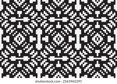 black and white pixels geometric folklore ornament Tribal ethnic vector texture Seamless striped pattern in Aztec style Figure tribal embroidery Indian Scandinavian Gyp sy Mexican folk pattern ikat