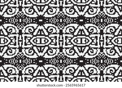 black and white pixels geometric folklore ornament Tribal ethnic vector texture Seamless striped pattern in Aztec style Figure tribal embroidery Indian Scandinavian Gyp sy Mexican folk pattern ikat