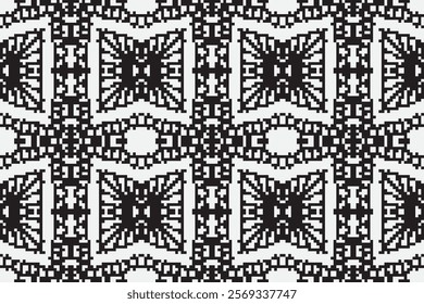 black and white pixels geometric folklore ornament Tribal ethnic vector texture Seamless striped pattern in Aztec style Figure tribal embroidery Indian Scandinavian Gyp sy Mexican folk pattern ikat