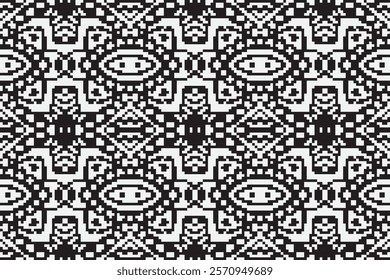 black and white pixels geometric folklore ornament Tribal ethnic vector texture Seamless striped pattern in Aztec style Figure tribal embroidery Indian Scandinavian Gyp sy Mexican folk pattern ikat