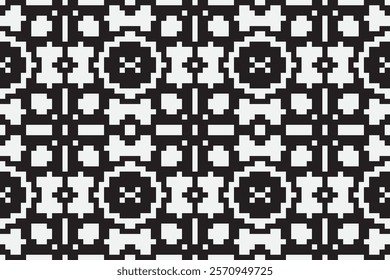 black and white pixels geometric folklore ornament Tribal ethnic vector texture Seamless striped pattern in Aztec style Figure tribal embroidery Indian Scandinavian Gyp sy Mexican folk pattern ikat