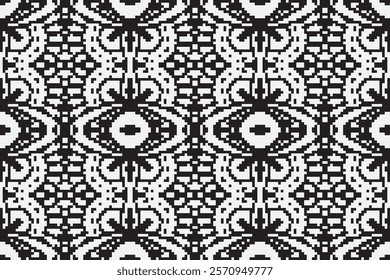 black and white pixels geometric folklore ornament Tribal ethnic vector texture Seamless striped pattern in Aztec style Figure tribal embroidery Indian Scandinavian Gyp sy Mexican folk pattern ikat