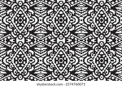 black and white pixels geometric folklore ornament Tribal ethnic vector texture Seamless striped pattern in Aztec style Figure tribal embroidery Indian Scandinavian Gyp sy Mexican folk pattern ikat