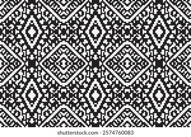 black and white pixels geometric folklore ornament Tribal ethnic vector texture Seamless striped pattern in Aztec style Figure tribal embroidery Indian Scandinavian Gyp sy Mexican folk pattern ikat