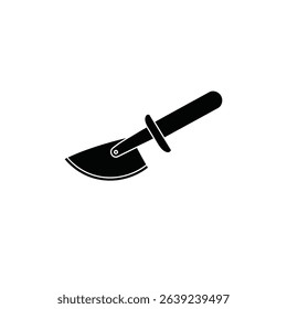 Black and white pizza cutter icon design.