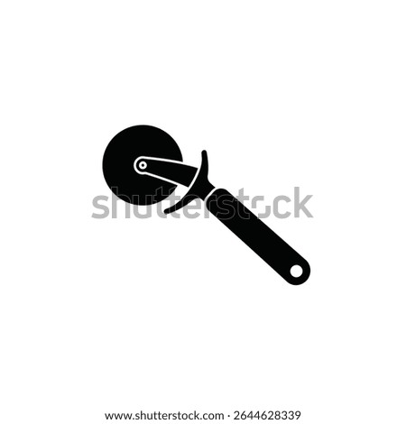 Black and white pizza cutter icon illustration.