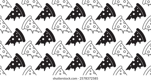 black white Pizza Slice seamless pattern