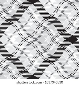 Black and white plaid pattern. Abstract seamless striped wallpaper. Monochrome modern cage texture. Vector graphics of printing on fabrics, shirts, textiles, curtains.