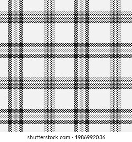 Black and white plaid pattern. Abstract seamless striped wallpaper. Modern cage texture herringbone. Vector graphics of printing on fabrics, shirts, textiles, curtains.