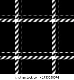 Black White Plaid Pattern Seamless Vector Graphic. Simple Windowpane Line Tartan Check Plaid For Flannel Shirt, Skirt, Poncho, Throw, Other Modern Spring Summer Autumn Winter Fashion Textile Print.