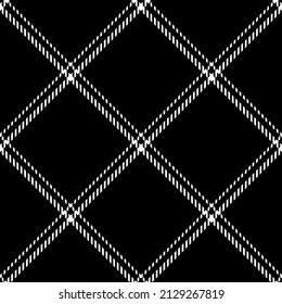 Black white plaid pattern. Seamless thin line classic elegant diagonal tartan for skirt, dress, scarf, flannel shirt, throw, other modern everyday spring summer autumn winter fashion textile print.