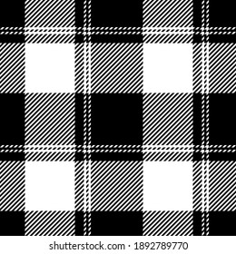 Black white plaid pattern. Textured tartan buffalo check plaid graphic for flannel shirt, skirt, dress, or other modern spring summer autumn winter fashion textile print. Seamless design.