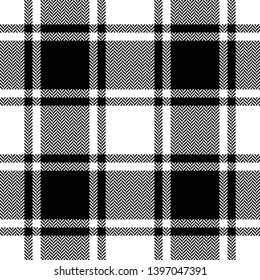 Black white plaid pattern vector. Seamless herringbone buffalo check plaid / gingham / vichy pattern for textile design. Pixel texture.