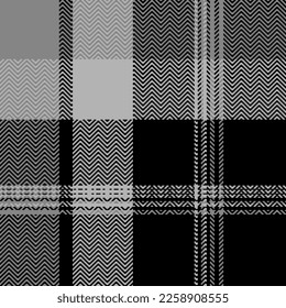 Black and white plaid seamless pattern. Modern fashion cage herringbone texture wallpaper. Vector graphics of printing on fabrics, shirts, textiles, curtains.