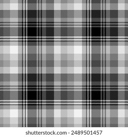 Black and white plaid seamless pattern. Tartan background. Modern fashion cage texture. Of printing on fabrics, shirts, textiles, curtains. Vector graphic.