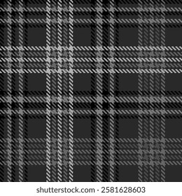 Black and white plaid seamless pattern. Tartan background. Modern fashion cage texture. Of printing on fabrics, shirts, textiles, curtains. Vector graphic.