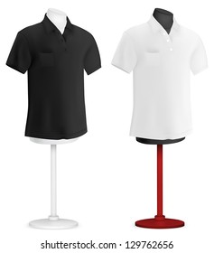 pantalones de polo blanco y negro sobre la plantilla de torso mannequín.