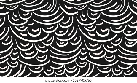 Black and white plain print. Abstract organic shapes seamless pattern. Vector hand drawn sketch unique forms semicircle lines. Contemporary minimalist  ornament