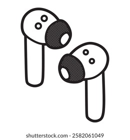 black and white plain wireless earbud vector line art