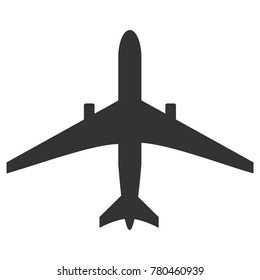 Black and white plane icon isolated on background. Airplane in dark color. Simple illustration symbol.