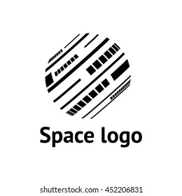 Black and white planet on the white background. Vector logo