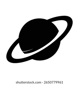 Planeta preto e branco com representação gráfica vetorial do sistema de anéis ilustração