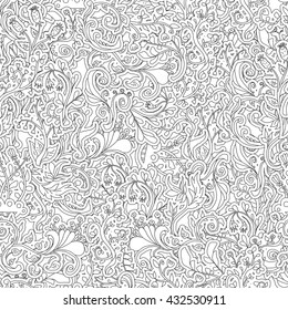 Black and white plants. Seamless pattern