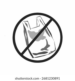Black and white plastic bag logo design with the meaning of stop using plastic bags to save the earth