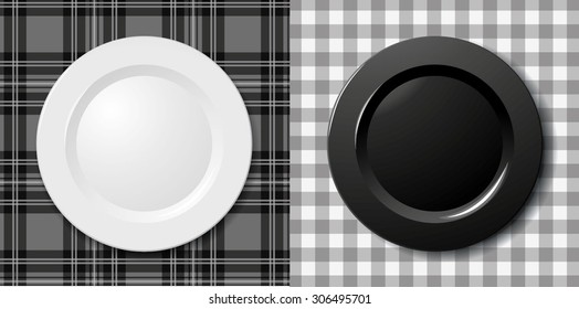 black & white plate on tablecloth 