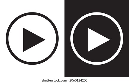 Black and white play button. Vector play button. Isolated on a white and black background