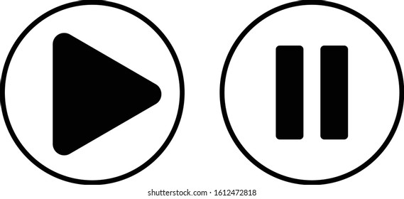 Black white play and stop icon isolated
