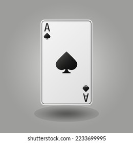 Black and white playing card Ace with a symbol or sign of spades on a gray background. Vector illustration