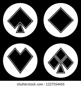 Black and white playing cards suits icon set
