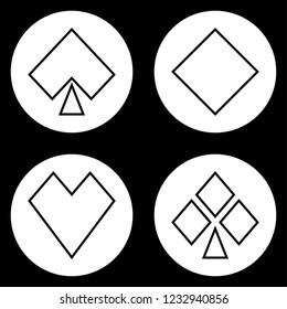 Black and white playing cards suits icon set