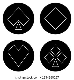 Black and white playing cards suits icon set