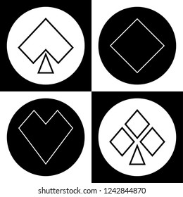 Black and white playing cards suits icon set