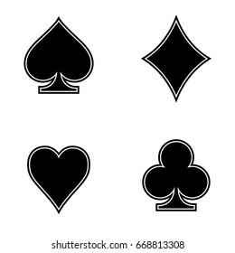 Black and white playing cards suits icon set