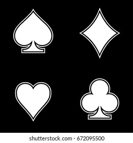 Black and white playing cards suits icon set
