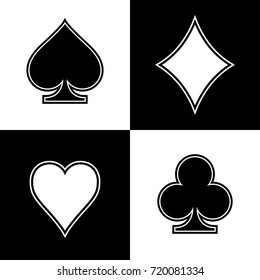 Black and white playing cards suits icon set