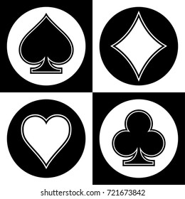 Black and white playing cards suits icon set